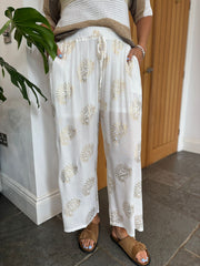 White Paisley Wide Leg Trousers