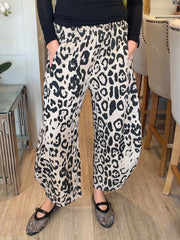 Stone Leopard Print Barrel Leg Trouser