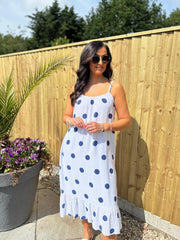 Navy Polka Dot Summer Dress Dahlia
