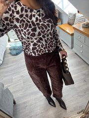 Chocolate Velour Barrel Leg Trousers Jaiya