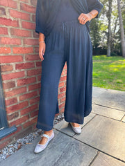Navy Wide Leg Pull on Silvia Trousers