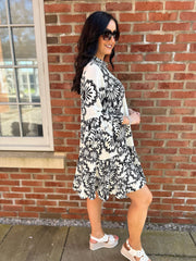White Patterned Pleat Detail Dress Rose