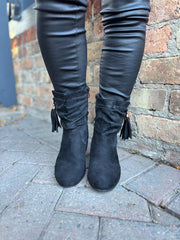 Black Faux Suede Slouch Boots