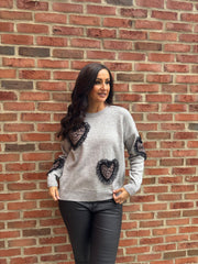 Grey Leopard Lace Heart Knit Olivia