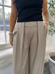 Mocha Tailored Wide Leg Pleat Trousers
