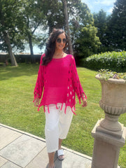 Lipstick Distressed Fringe Knit Kaiya