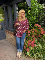 Wine Polka Dot Zip Top Poppy