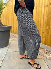 Black Gingham Barrel Leg Trousers