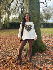 Winter White Metallic Heart Ribbed Sweatshirt Brooke