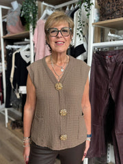 Dark Mocha Textured Sleeveless Top Corrina