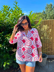 Red Swirl Pattern Top Mercy