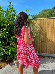 Red Bubble Cotton Leopard Dress Crystal