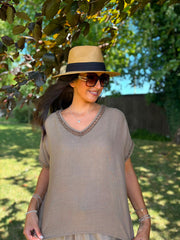 Mocha Lattice Trim Top Riley