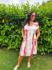 Red Brushed Stripe Pocket Dress Marigold
