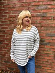 Grey Stripe Long Sleeve Top Yasmin