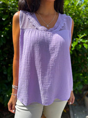 Lilac Floral Mesh Bubble Cotton Top Robin