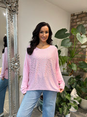 Pink Foil Hearts Knit Denise