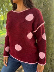 Wine Polka Dot Knit Natalie