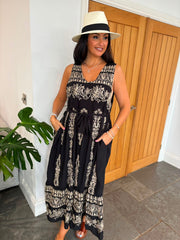 Black Embroidery Belted Dress Kristina