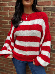 Red Drop Shoulder Striped Knit Mabel