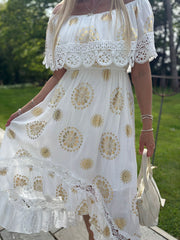 White Bardot Embroidered Dress Goldie