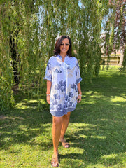 Navy Botanical Leaf Longline Shirt Lucinda