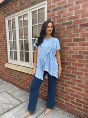 Light Denim Asymmetric Frill Top Coralie