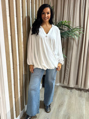 Winter White Crepe Crossover Blouse Tiffany