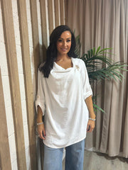 Winter White Gathered Cowl Neck Top Harper