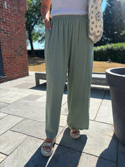 Khaki Wide Leg Pull On Trousers Cara