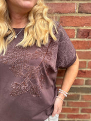 Chocolate Embroidered Leaf Tee Jill