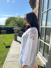 White Crochet Shoulder Detail Top Wrenley