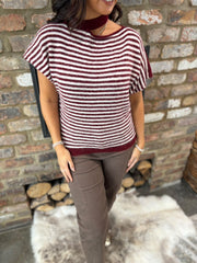 Wine Asymmetric Striped Knit Cora