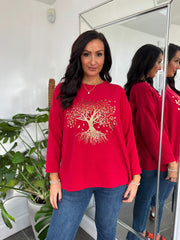 Red Tree of Life Ribbed Sweatshirt Brooke