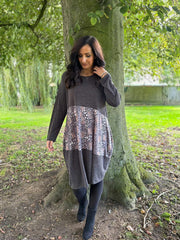 Grey Ditsy Leopard Panel Dress Clara