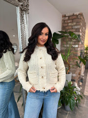 Antique Cream Premium Fringed Knitted Cardi Opal