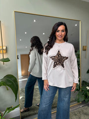 Stone Leopard Star Sweat Top Clarice