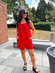 Red Raw Edge Towelling Vest Natasha