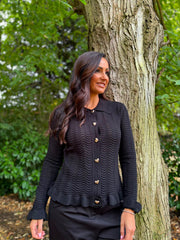 Black Pattern Knit Shirt Sherry