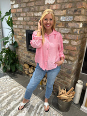 Pink Fringed Button Sleeve Shirt Tanya
