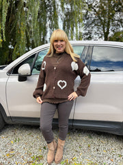 Chocolate & White Heart Knit Cardigan Denise