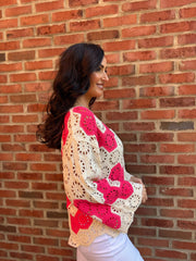 Lipstick Flower Crochet Cardi Jeanette