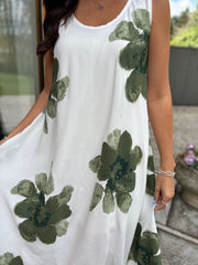 Khaki Floral Print Dress Yvonne