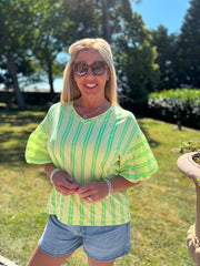Lemon Puff Sleeve Striped Top Erin
