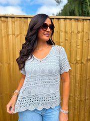 Grey Crochet Knit Top Selina