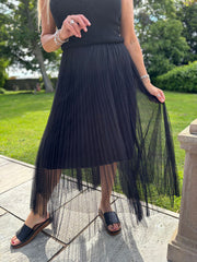 Black Pleated Mesh Tulle Skirt
