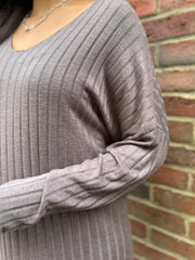 Mocha Ribbed Long Sleeve Dress Rhianna