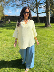 Lemon Boho Daisy Bubble Cotton Top Skye