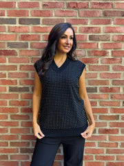 Black Studded V Neck Tank Top Serena