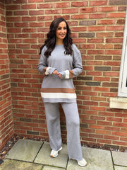 Grey Striped Trim Knit Ophelia